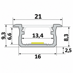 Aluminium profile recessed 202 cm (LP4)