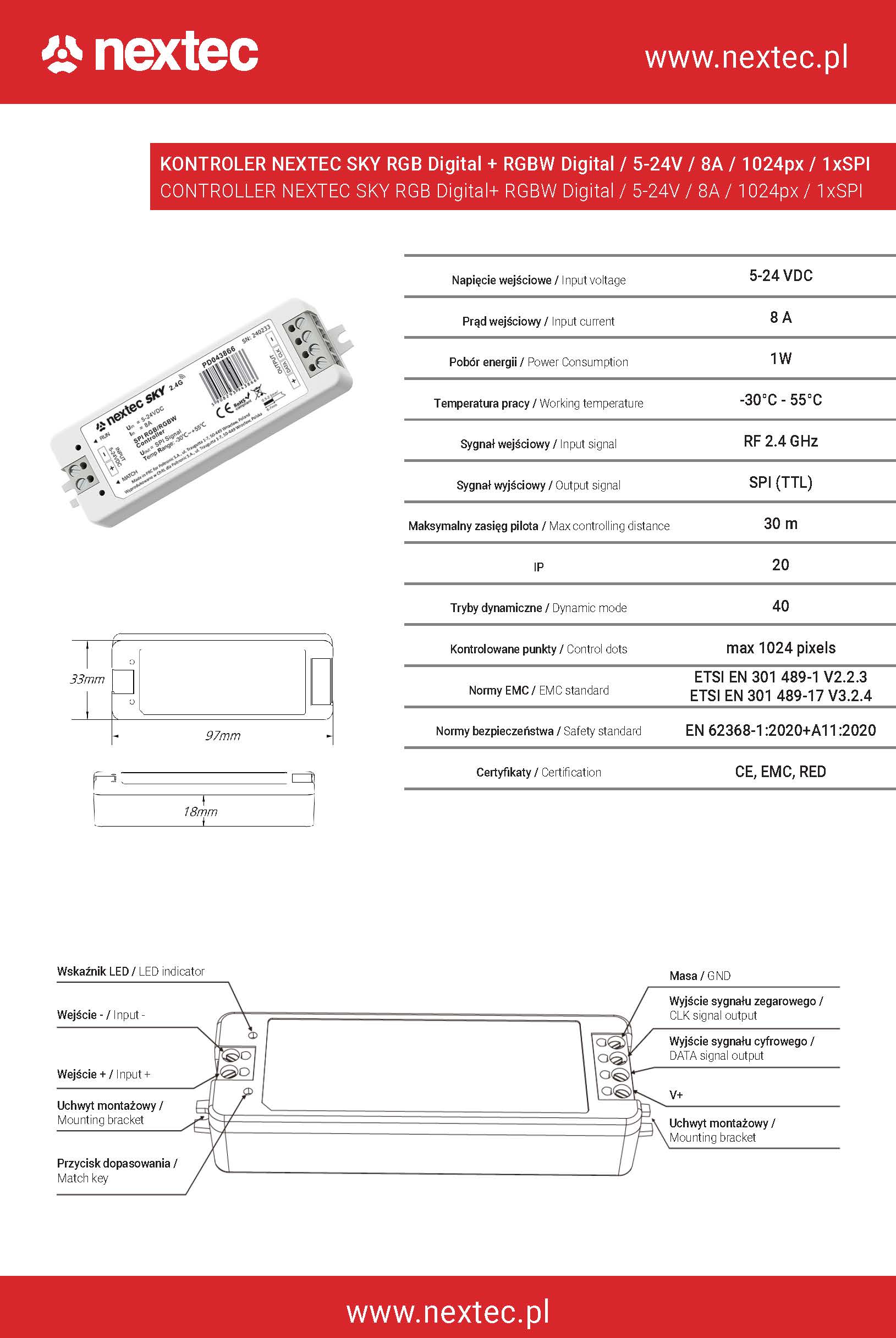 Raadiopult + Kontroller NEXTEC SKY RGB/RGBW DIGITAL PD043903 (RNS44)