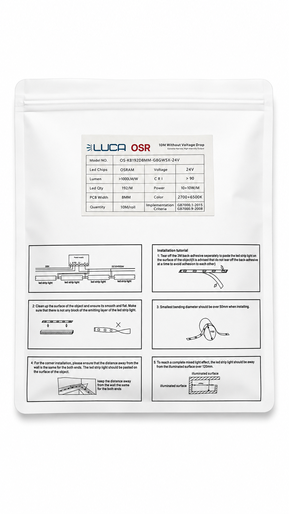 LED-levy LUCA CCT 2700‑6500K 22 W/m 192 LED/m 24V IP20 OSRAM (LS56) - Image 5