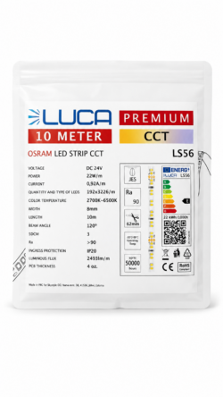 LED-levy LUCA CCT 2700‑6500K 22 W/m 192 LED/m 24V IP20 OSRAM (LS56)