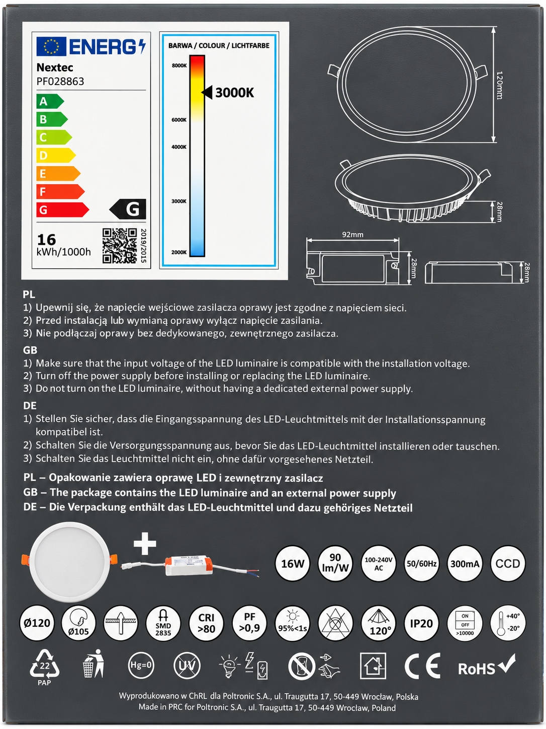 Süvistatav laelamp Round NEXTEC 16W 3000К 1440lm (SL137) - Image 6