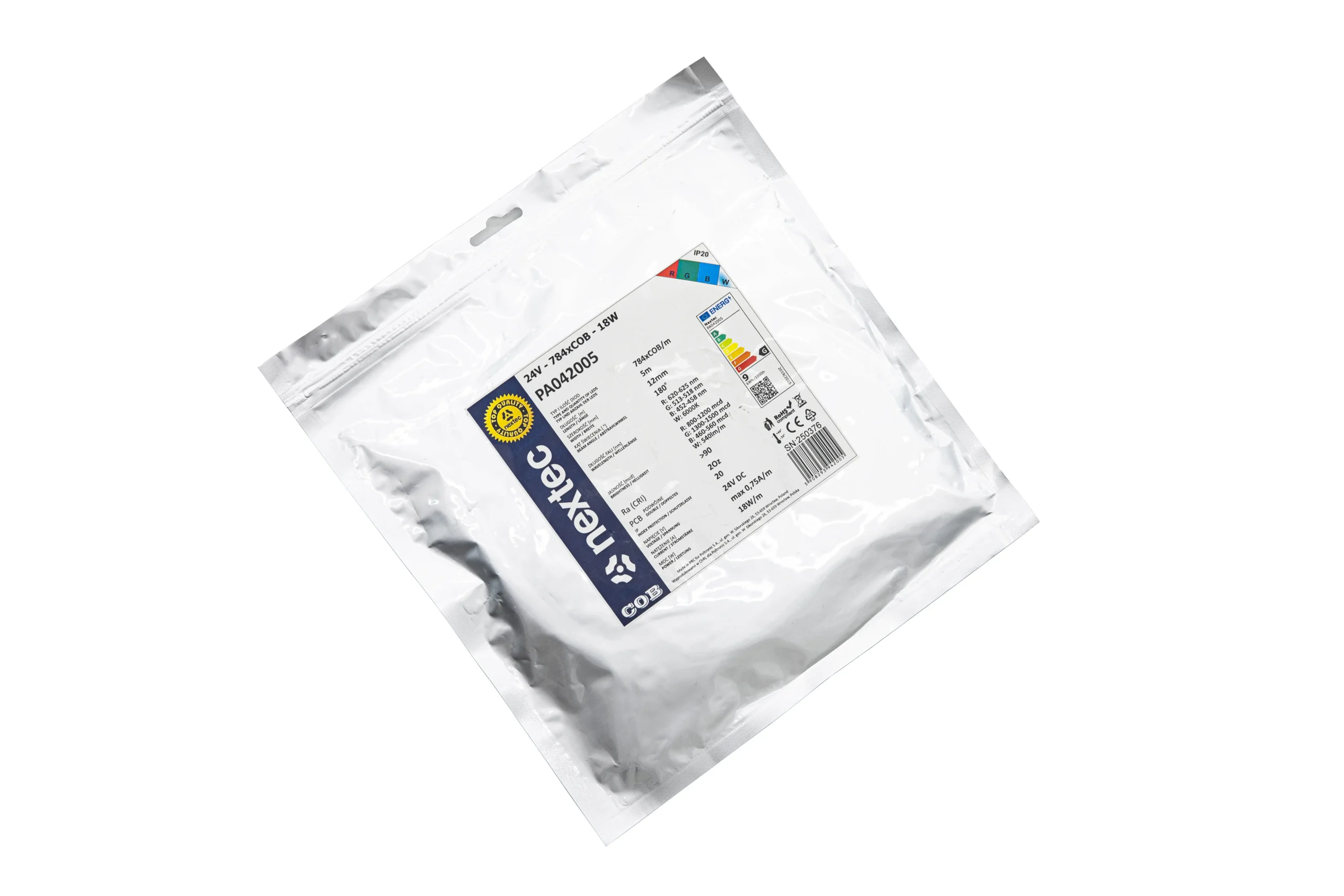 COB LED Лента NEXTEC RGB+W 6000K 18W/m 784хCOB/m 24V IP20 12mm PA042005 (LS101)