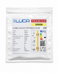 LUCA COB LED riba 10 mm 3000K 14W/m 528 COB/m 24V IP20 1587 lm/m (LS9)