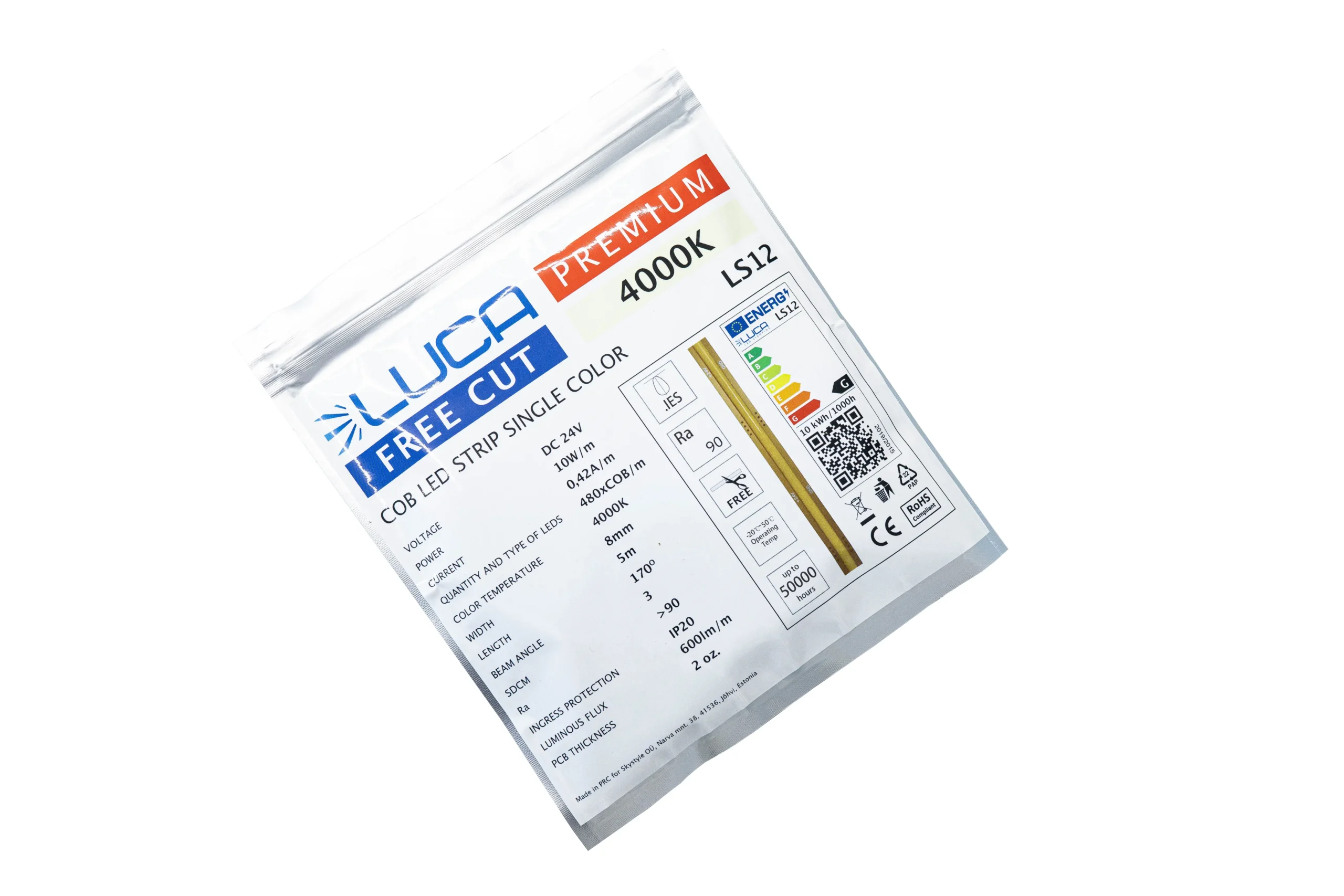 LUCA COB LED Strip FREE CUT 4000K 10W/m IP20 600lm/m (LS12) LUCA COB LED Strip FREE CUT 4000K 10W/m IP20 600lm/m (LS12)
