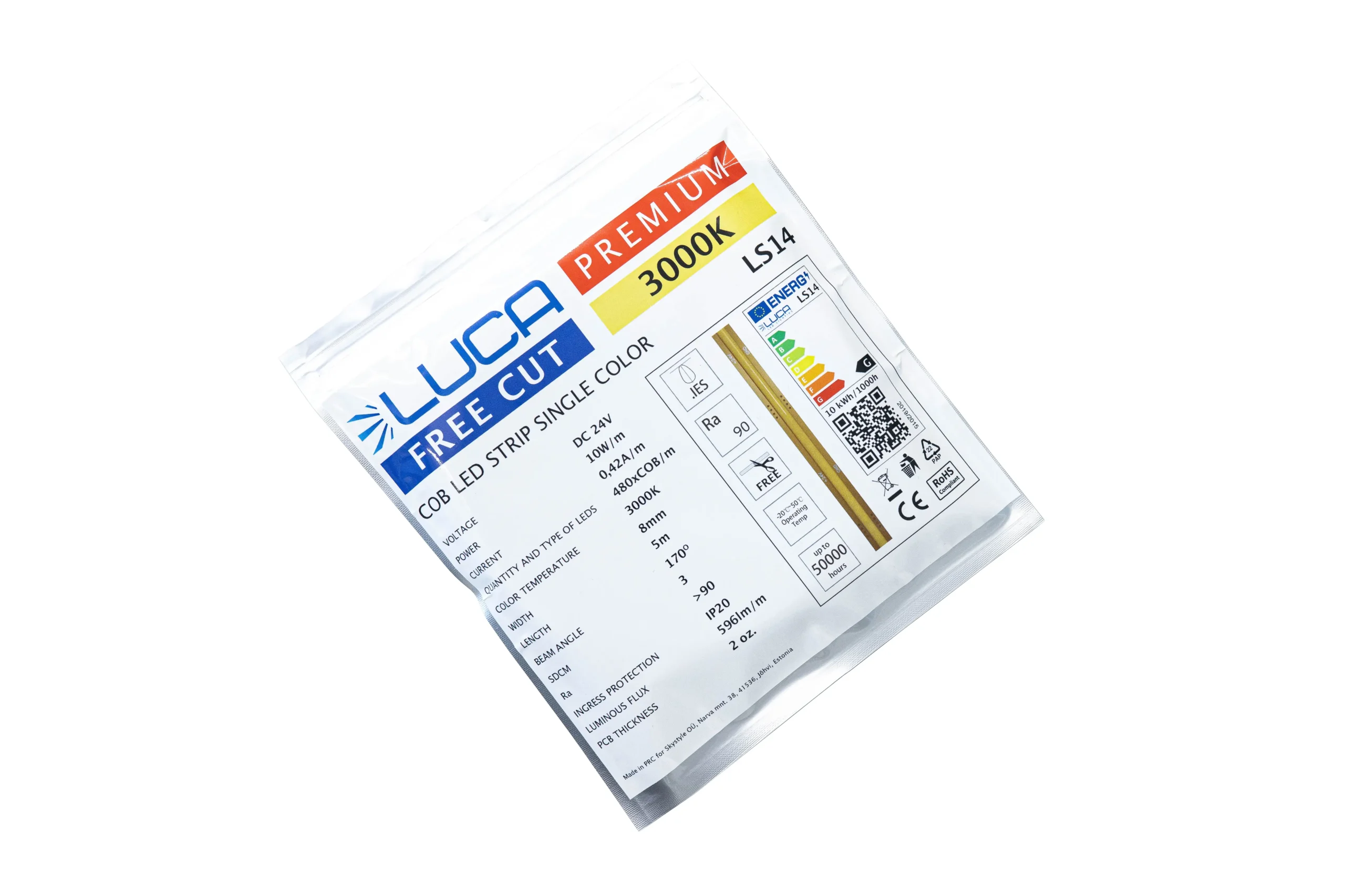 LUCA COB LED Strip FREE CUT 3000K 10W/m IP20 596lm/m (LS14)