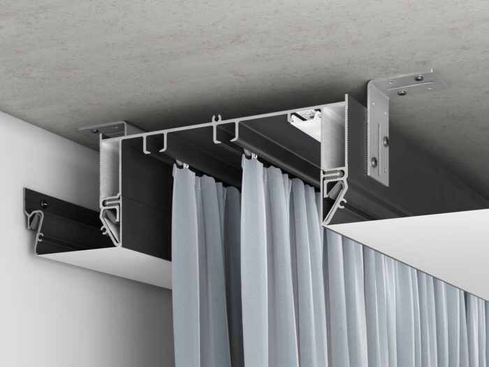 Recessed double-row ceiling curtain track black (AK5) Recessed double-row ceiling curtain track black (AK5)
