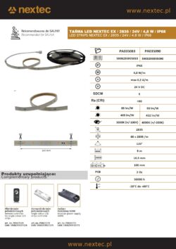 LED Лента для сауны NEXTEC 4000K 4.8W/m 60LED/m 24V IP68 PA035090 (LS70)