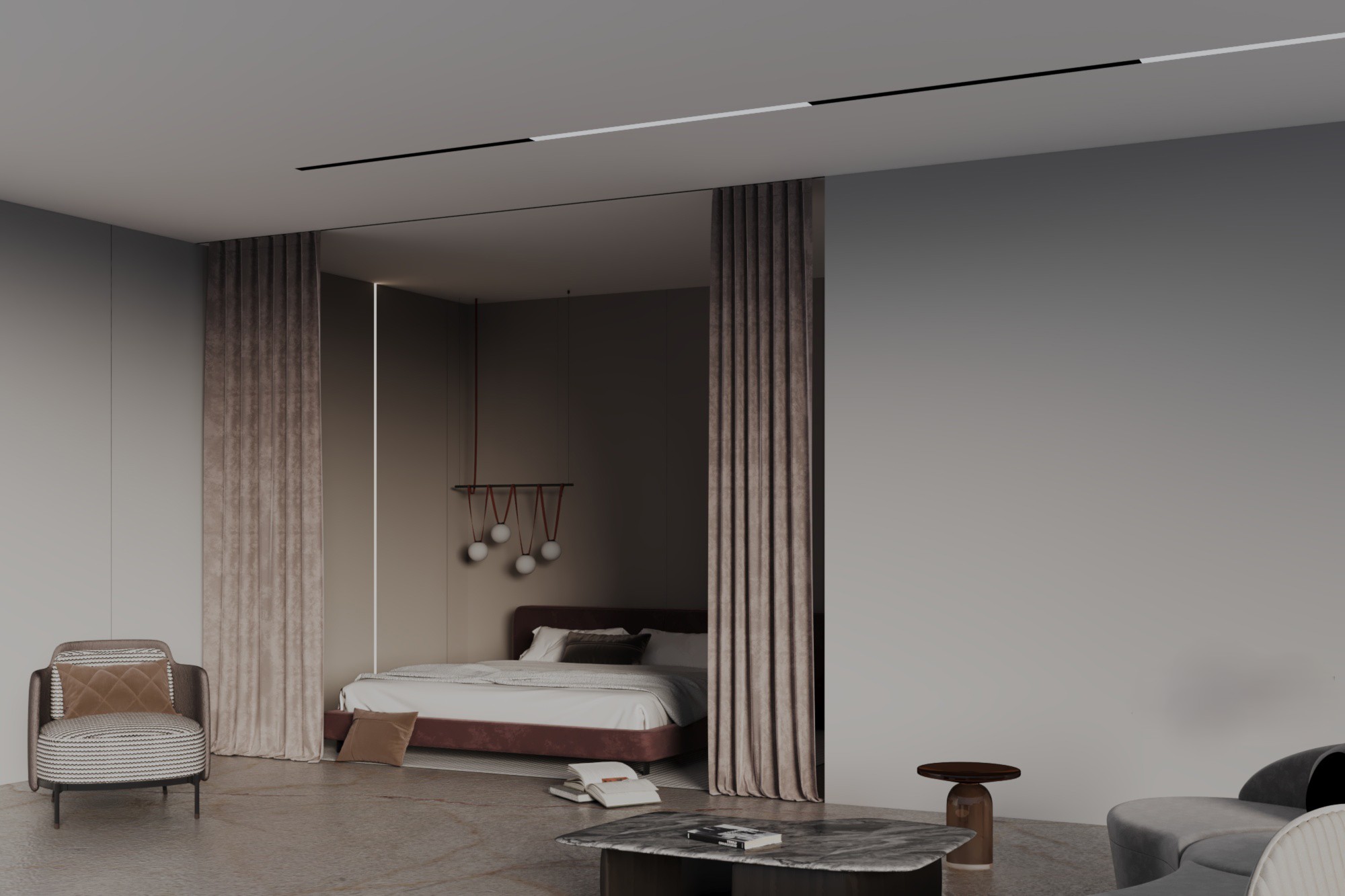 Встраиваемый в натяжной потолок однорядный карниз MONOLINE белый (AK8) Встраиваемый в натяжной потолок однорядный карниз MONOLINE белый (AK8)