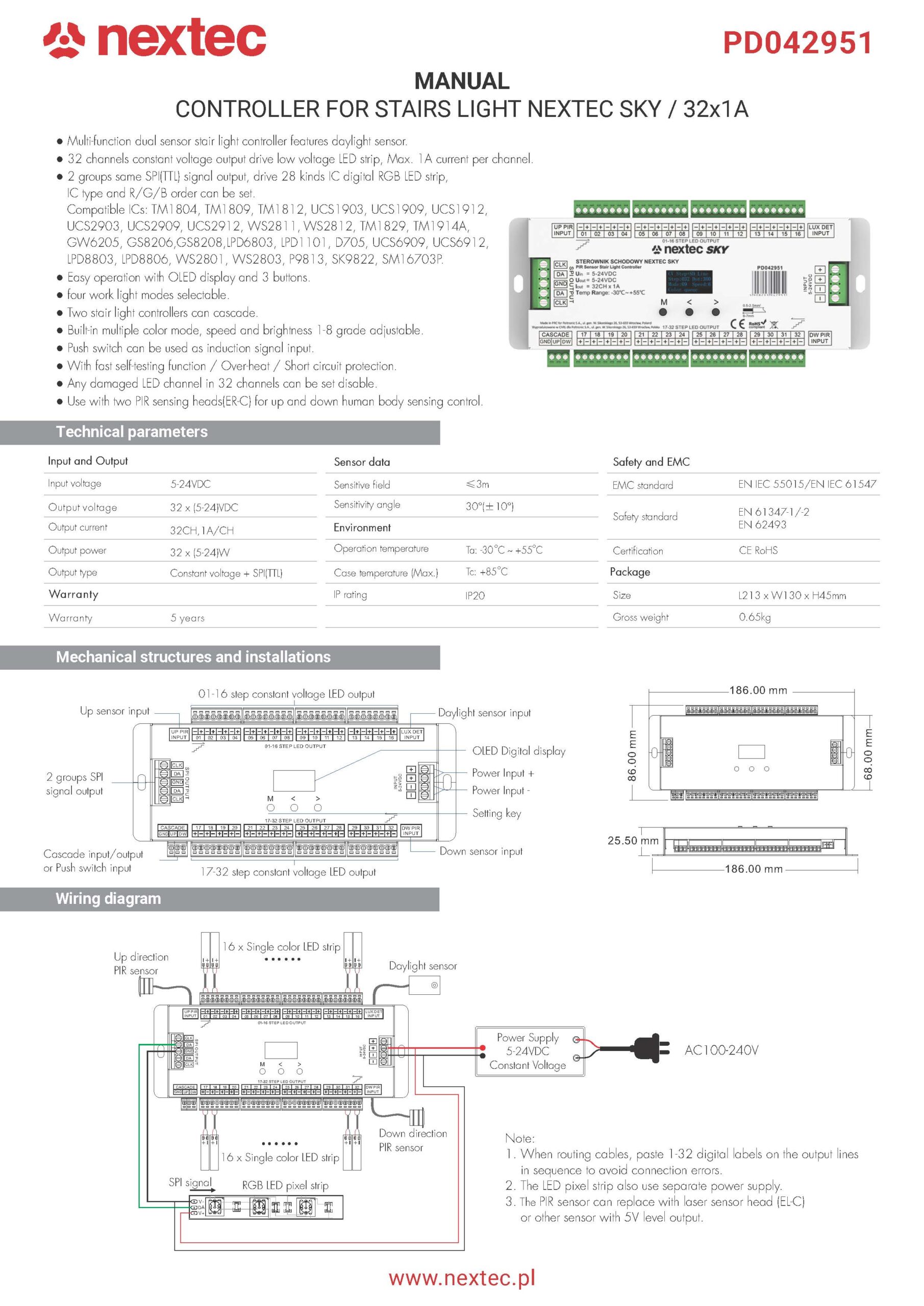 Stair Lighting Controller NEXTEC SKY 32x1A (RC25) Stair Lighting Controller NEXTEC SKY 32x1A (RC25)