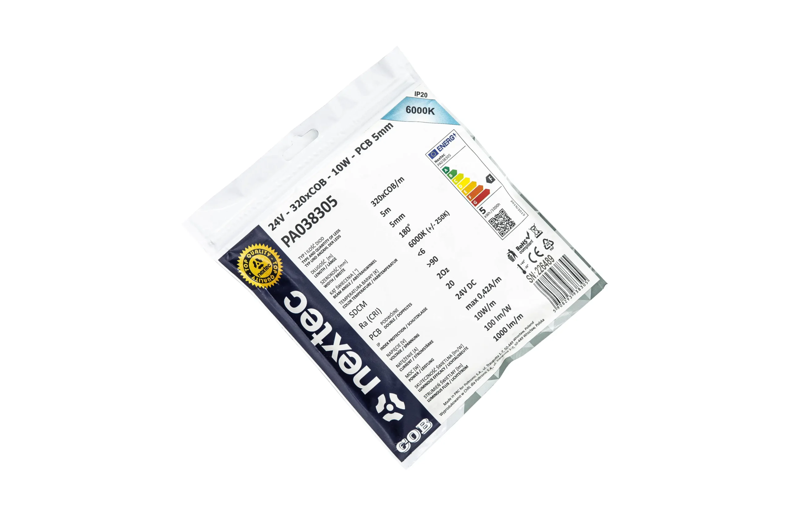 NEXTEC COB LED strip 6000K 10W/m 320 COB/m 24V IP20 PA038305 (LS92) NEXTEC COB LED strip 6000K 10W/m 320 COB/m 24V IP20 PA038305 (LS92)