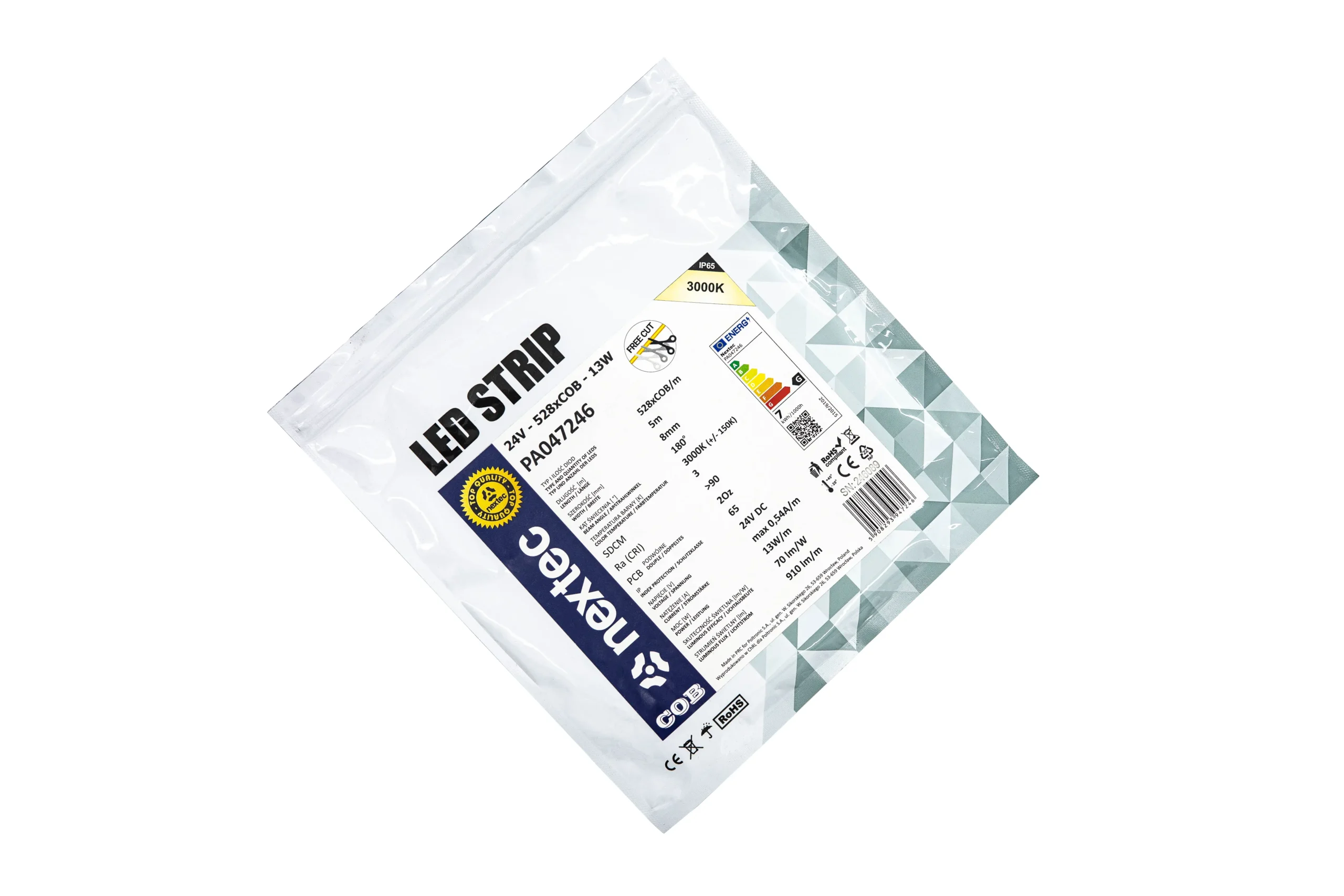 NEXTEC COB LED Strip FREE CUT 3000K 13W/m IP65 75lm/W 975lm/m PA047246 (LS25)