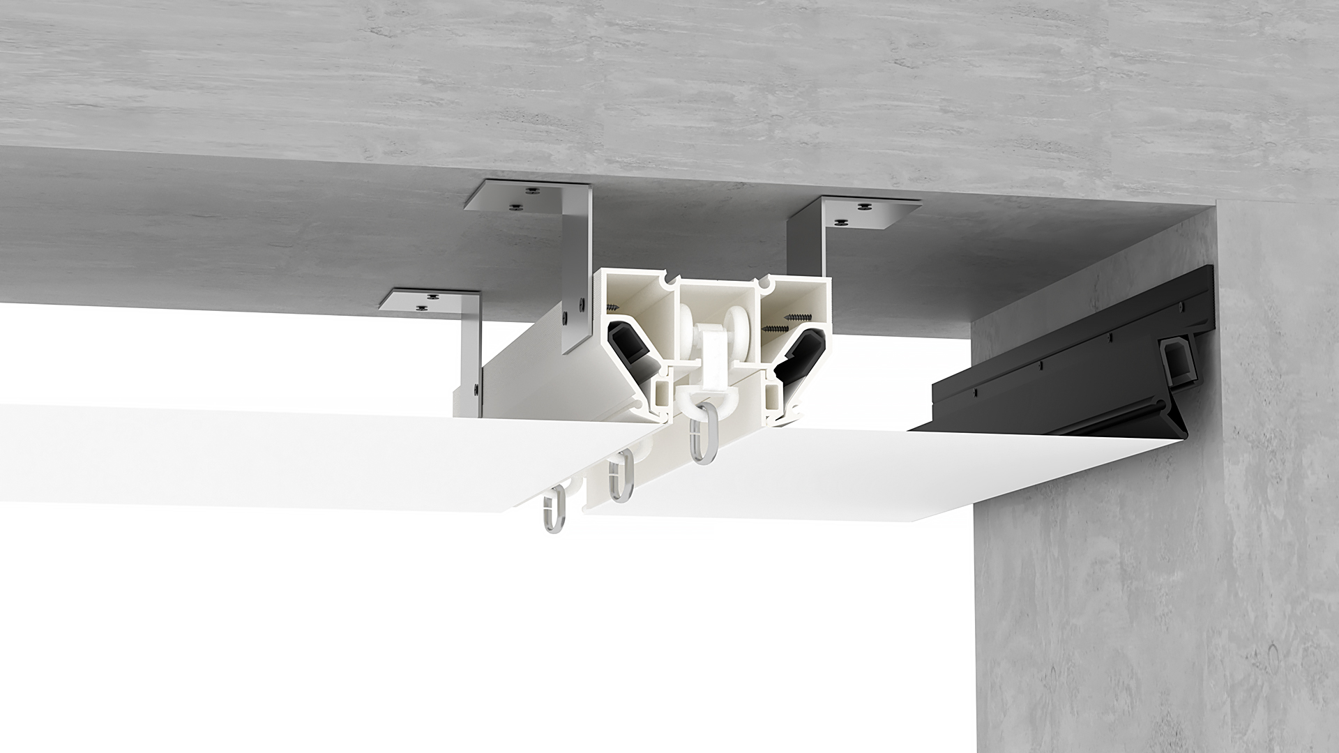 Встраиваемый в натяжной потолок однорядный карниз MONOLINE белый (AK8) Встраиваемый в натяжной потолок однорядный карниз MONOLINE белый (AK8)
