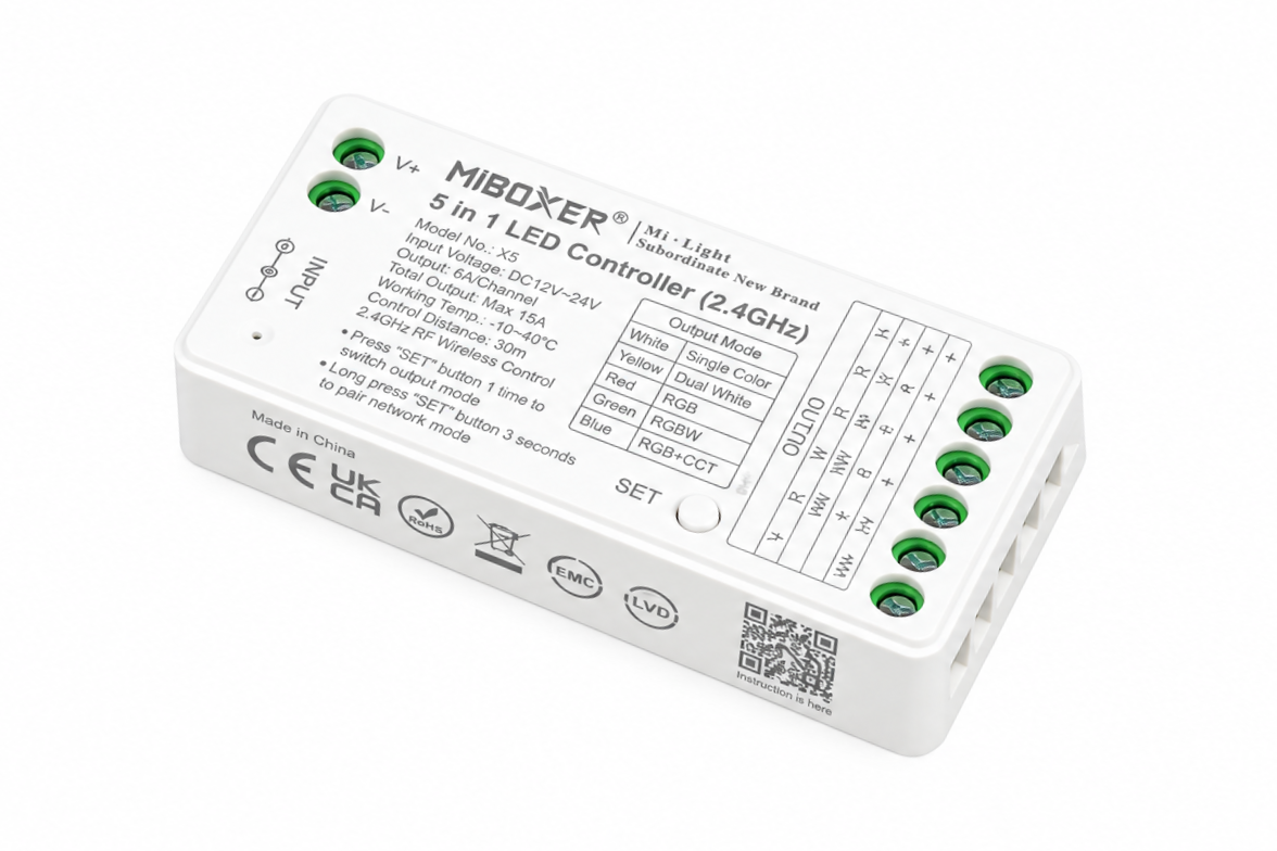 LED Controller MiBoxer 5in1 SR5 Single Color/Dual White/RGB/RGBW/RGB+CCT (RC42)