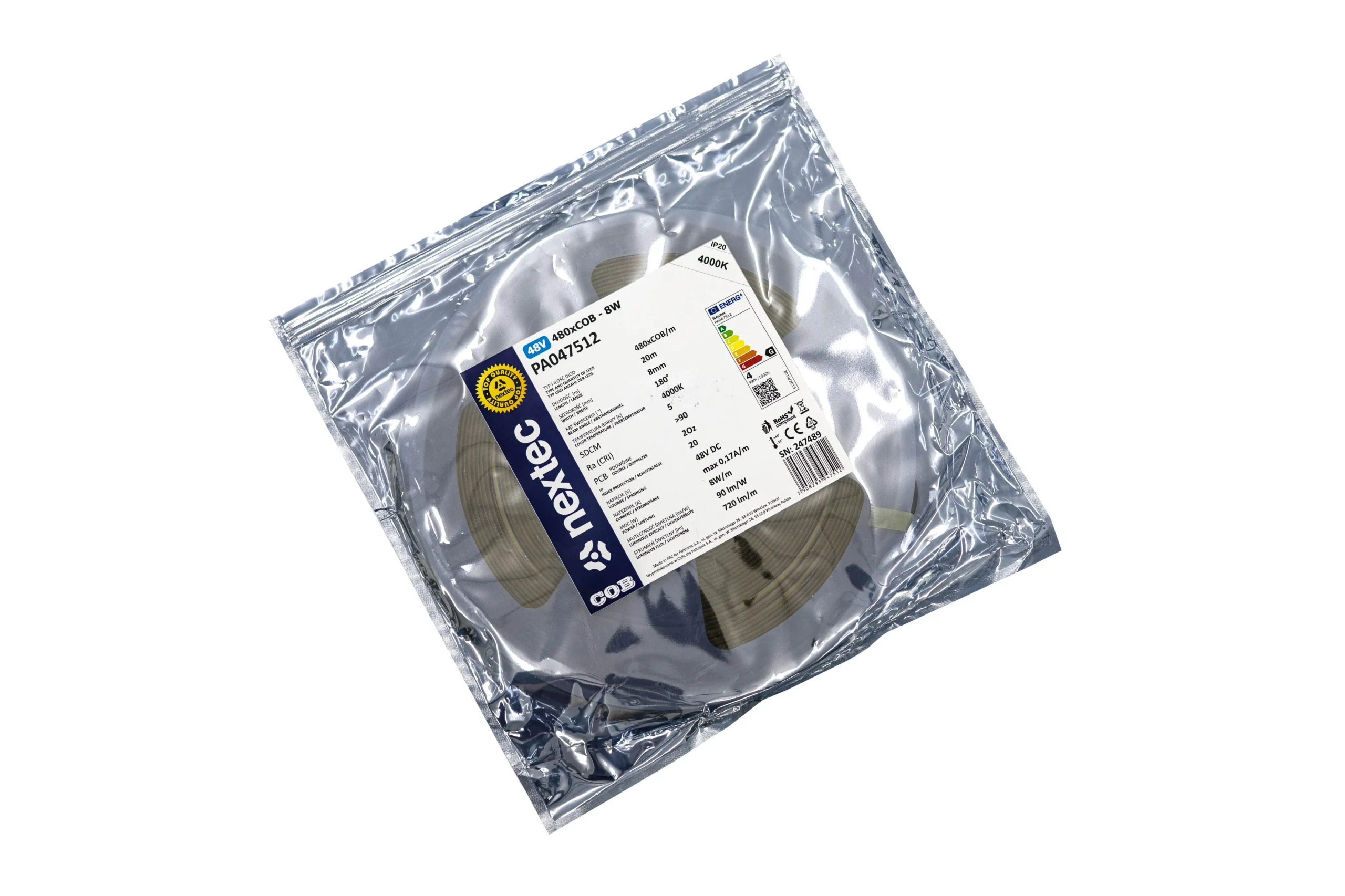 COB LED-riba NEXTEC 4000K 8W/m 480COB/m 48V IP20 PA047512 (LS113)