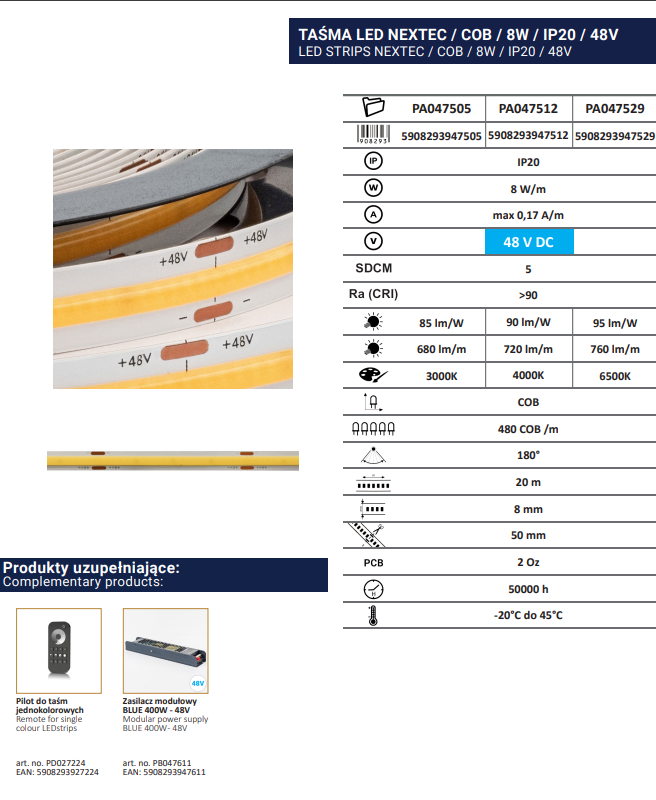 COB LED-riba NEXTEC 4000K 8W/m 480COB/m 48V IP20 PA047512 (LS113) - Image 5