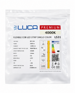 LUCA DOUBLE COB 4000 K 26 W/m 2588 lm/m 960 COB/m 24 V IP20 CRI90+ (LS31)
