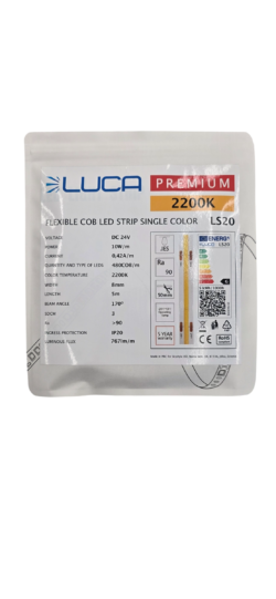 COB LED Лента LUCA 2200K 10W/m 480хCOB/m 24V IP20 (LS20)