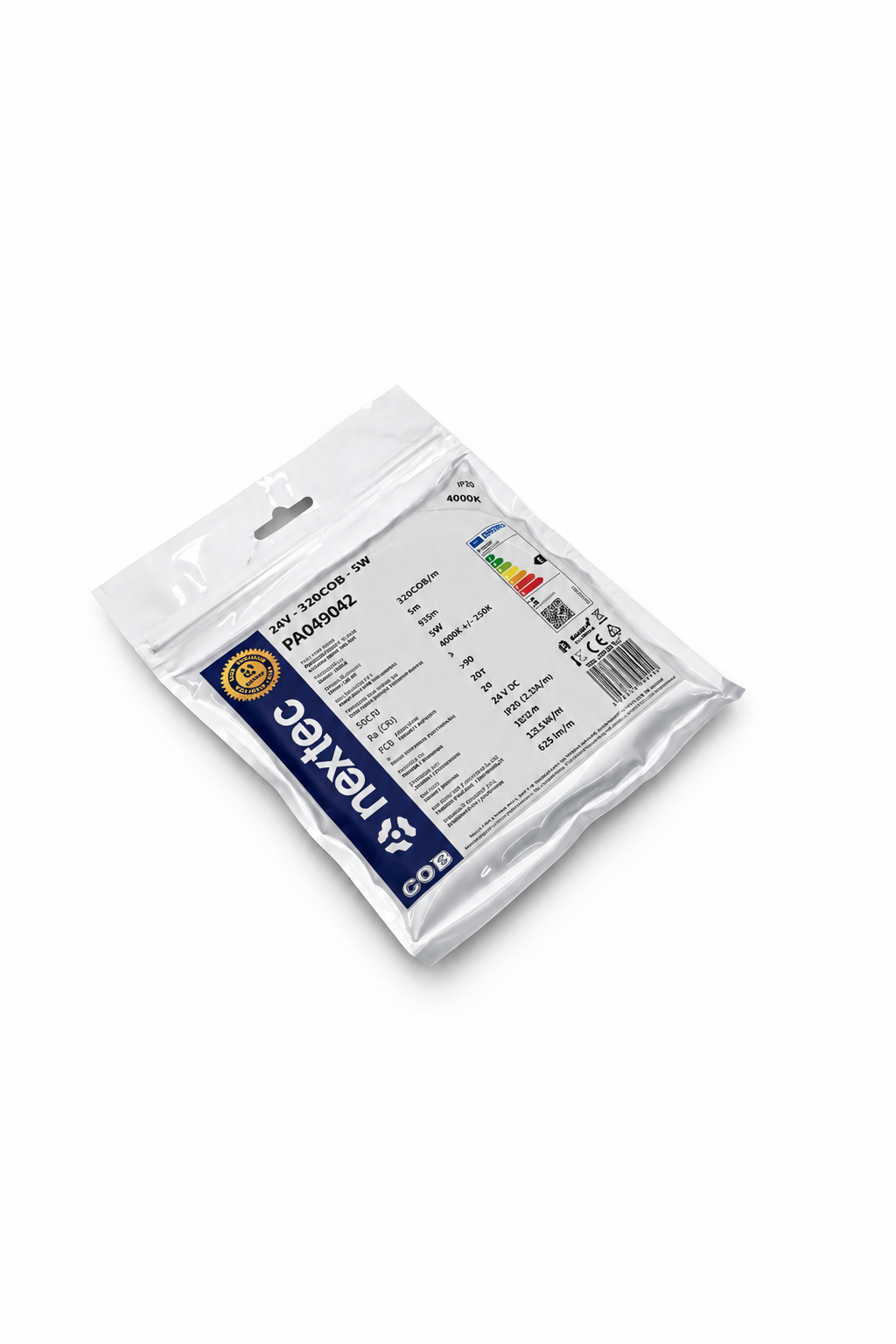 LUCA COB LED Strip 8 mm 4000K 5 W/m 320 COB/m 24 V IP20 625 lm/m (LS42)