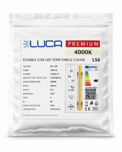LUCA COB LED riba 10 mm 4000K 14W/m 528 COB/m 24V IP20 1651 lm/m (LS8)