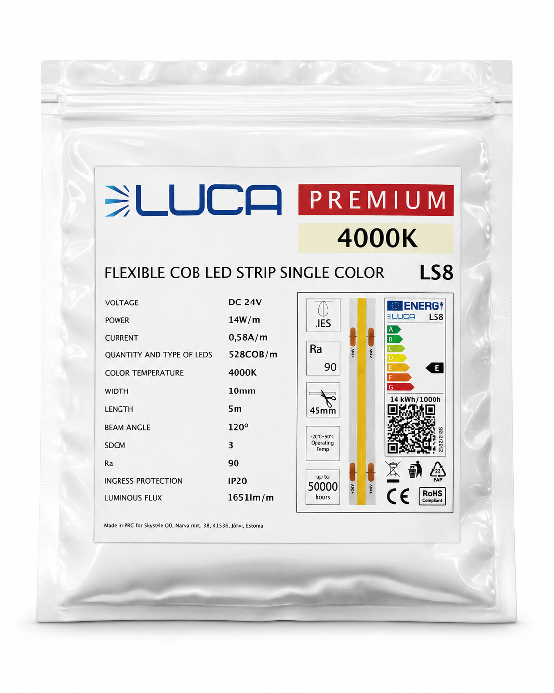 LUCA COB LED riba 10 mm 4000K 14W/m 528 COB/m 24V IP20 1651 lm/m (LS8) - Image 5