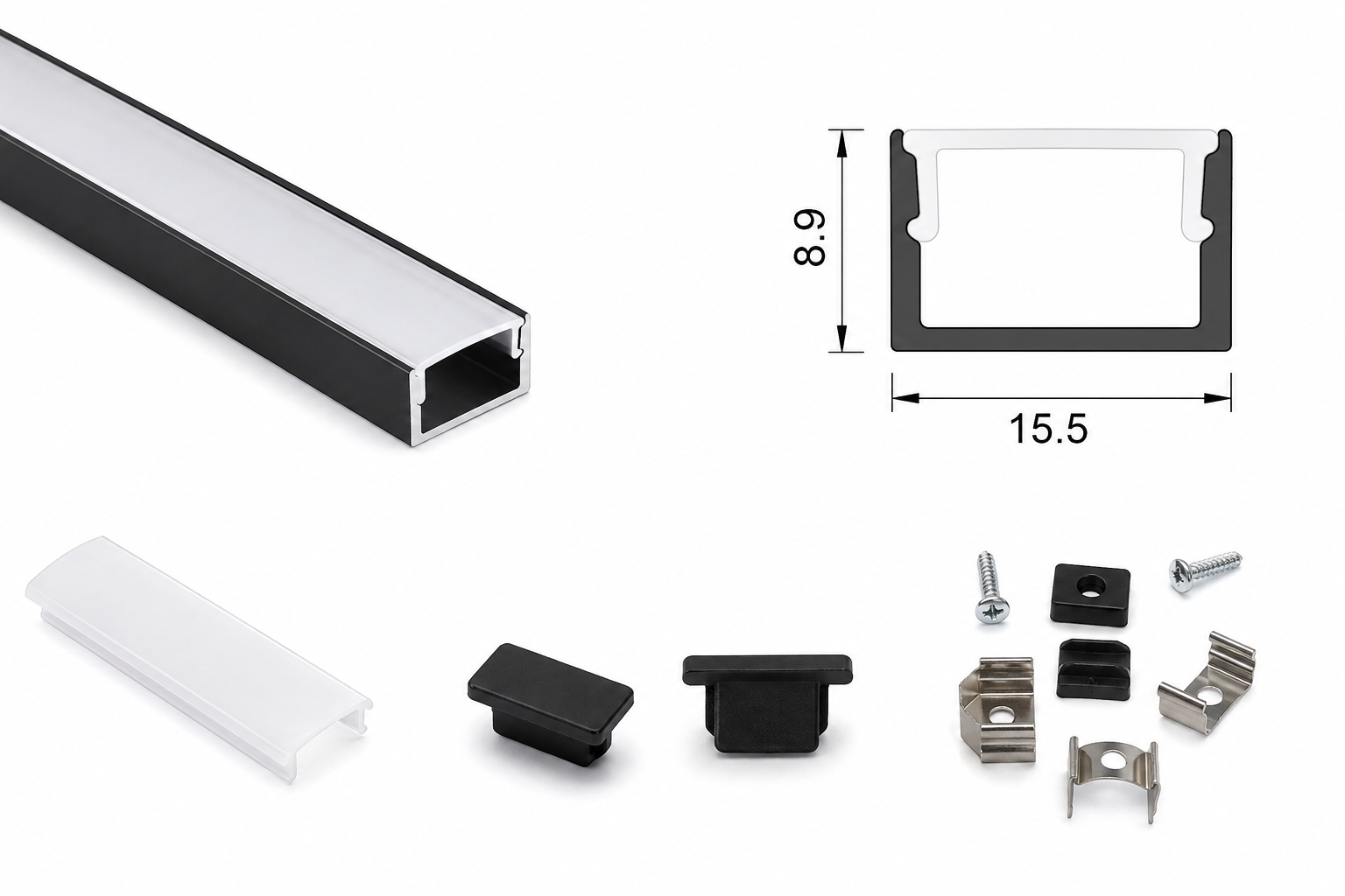 Алюминиевый накладной LED профиль для светодиодной ленты PRO SET 202 см (LP15) — изображение 3