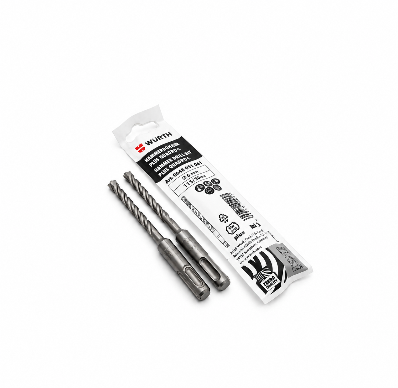 Сверла по бетону WÜRTH Plus Quadro-L 6×115 мм 2 штуки (W77)